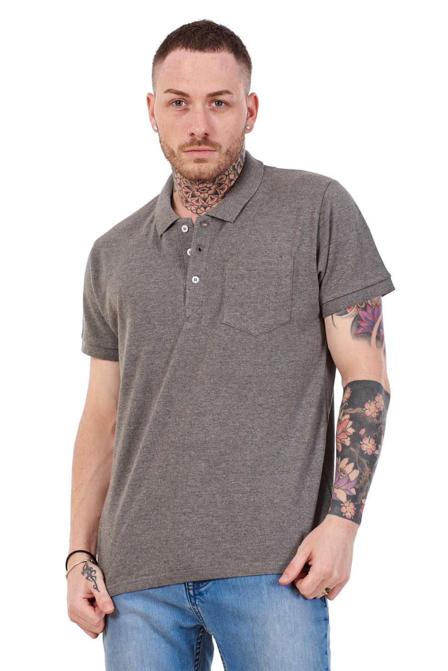 Men Polo Ribbed Collar T Shirt Cotton