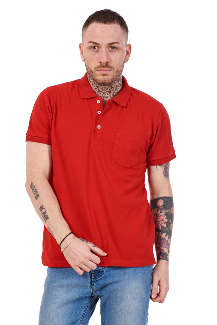 Men Polo Ribbed Collar T Shirt Cotton