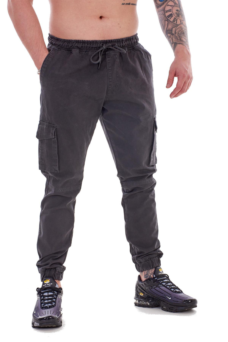 Mens Elasticated Cuffed Cargo Trousers