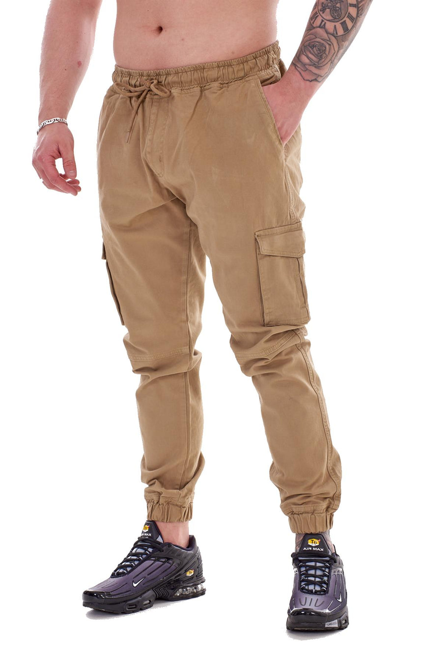 Mens Elasticated Cuffed Cargo Trousers