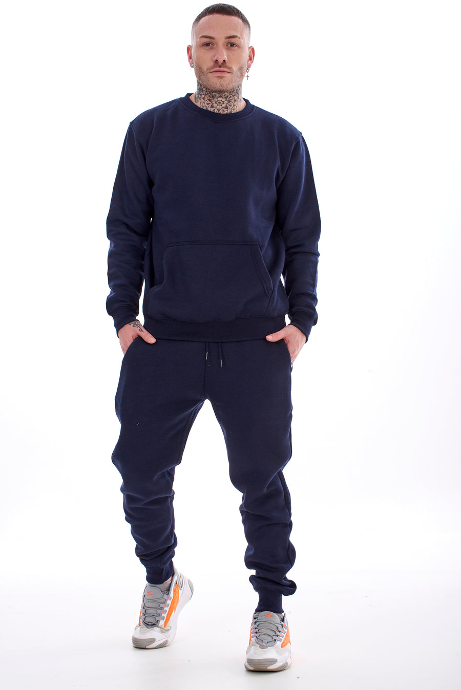 Mens Tracksuit Set Joggers Hoodie Cotton Elastic Waist Gym Lounge Black Grey Navy