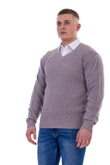 Mens Pullover Sweater Cable Knit V-Neck Jumper
