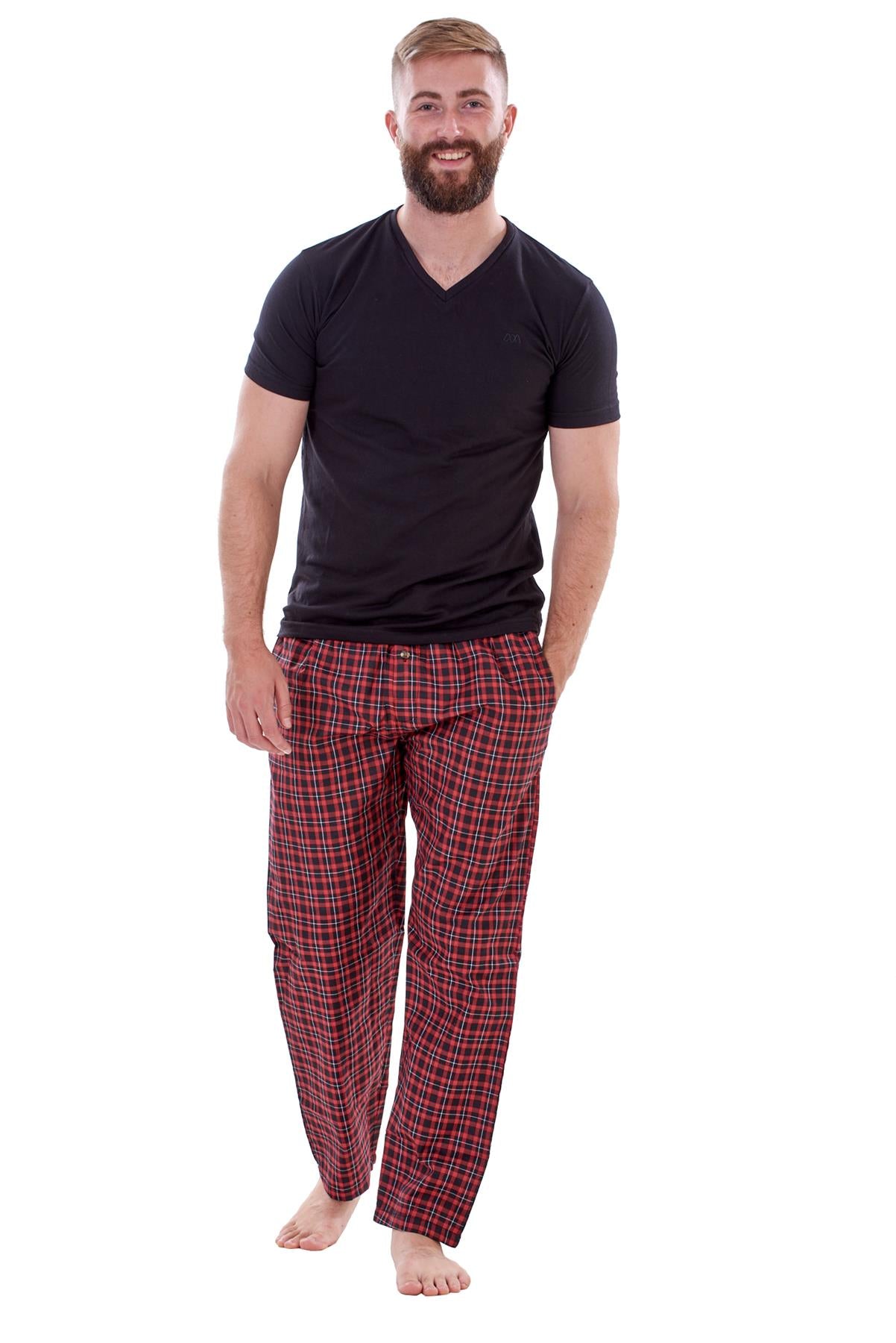 Mens Nightwear Pyjama Set Woven Cotton Jersey