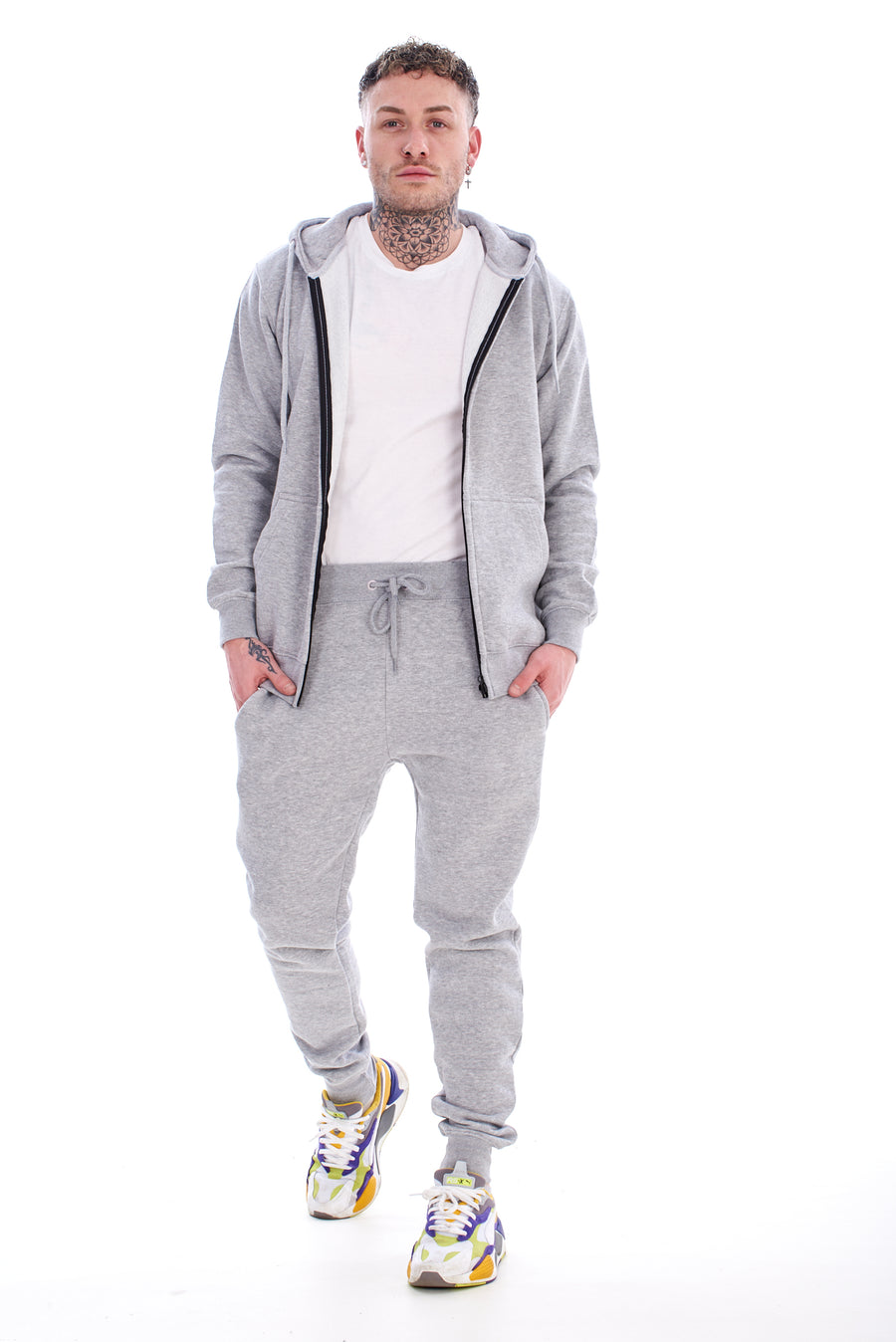 Mens Black Tracksuit Set Zip Hoodie Joggers Cotton Fleece Casual Gym Lounge