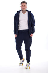 Mens Black Tracksuit Set Zip Hoodie Joggers Cotton Fleece Casual Gym Lounge