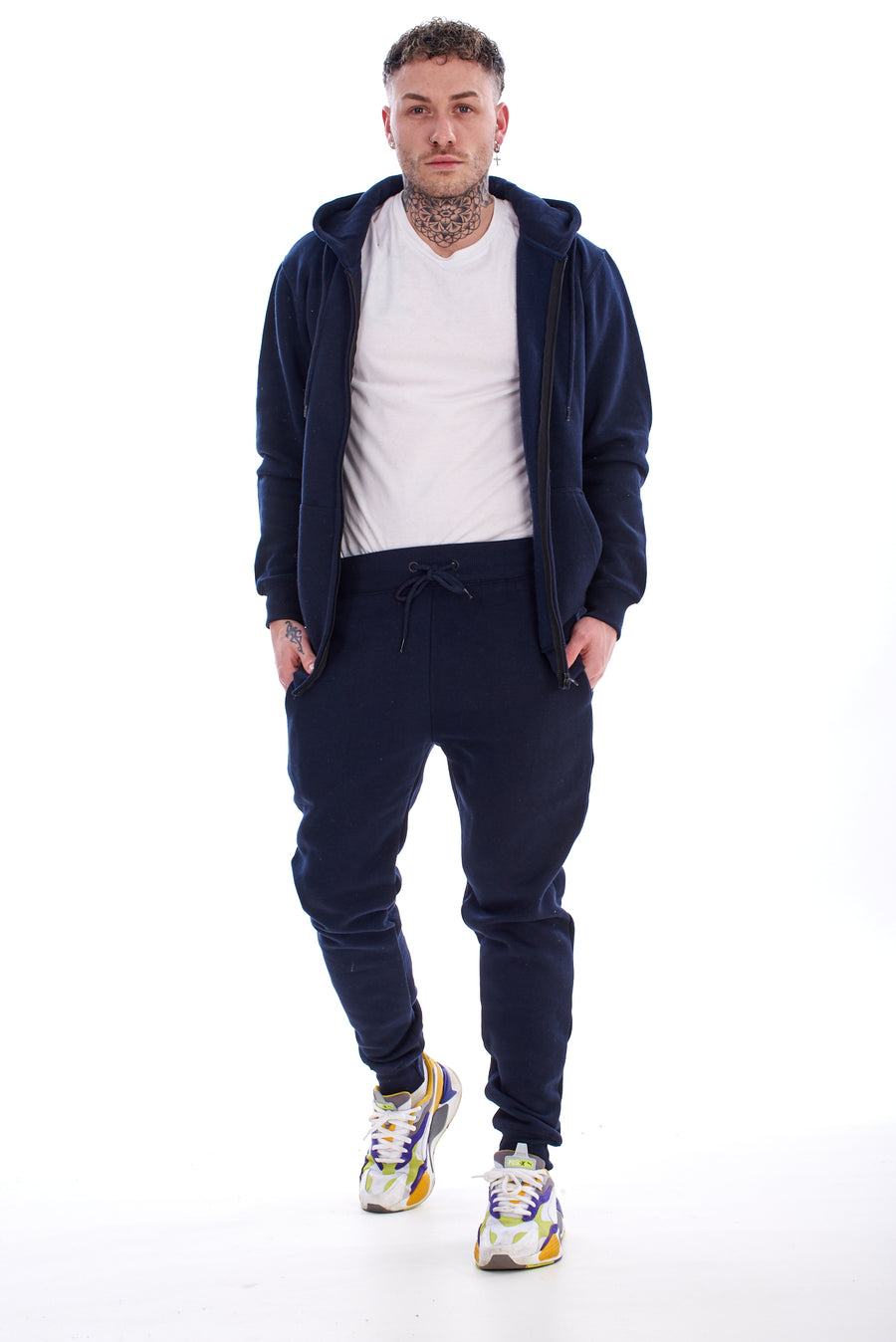 Mens Black Tracksuit Set Zip Hoodie Joggers Cotton Fleece Casual Gym Lounge