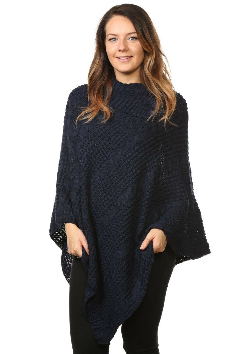 Womens Plus Size Cable Knit Poncho