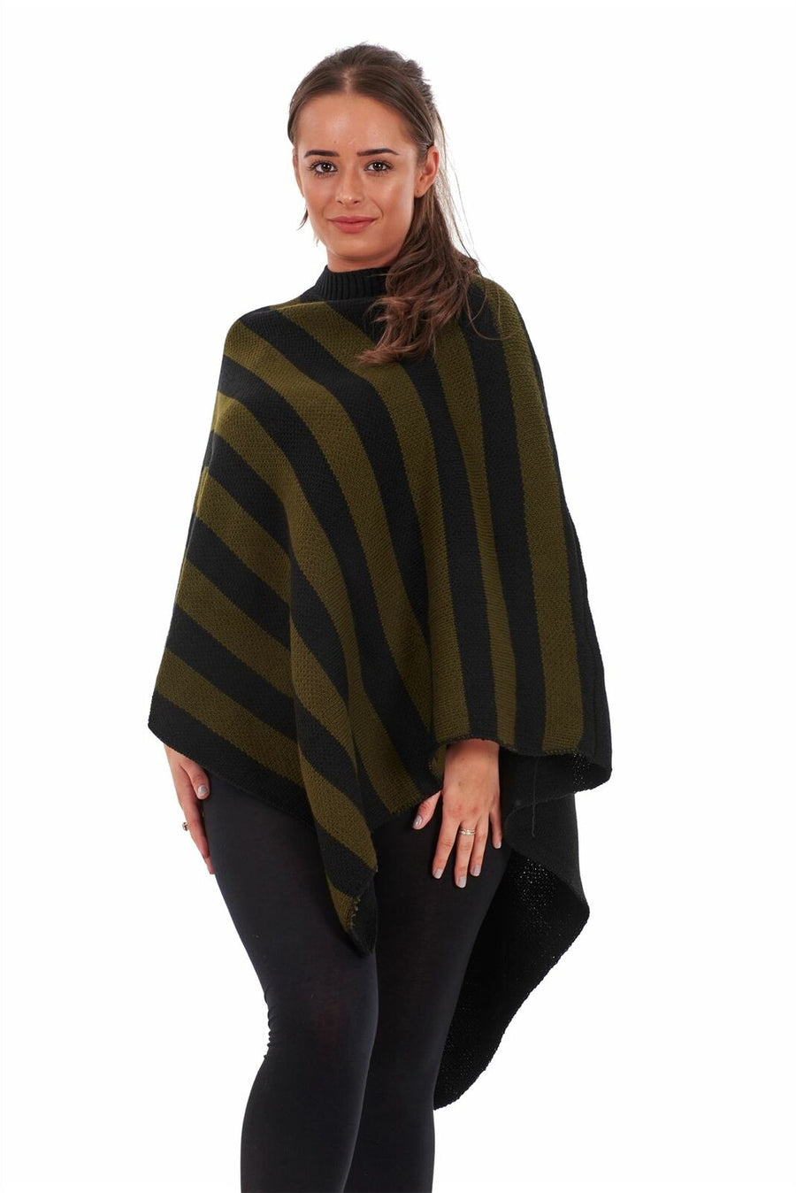 Black and White Striped Poncho Womens