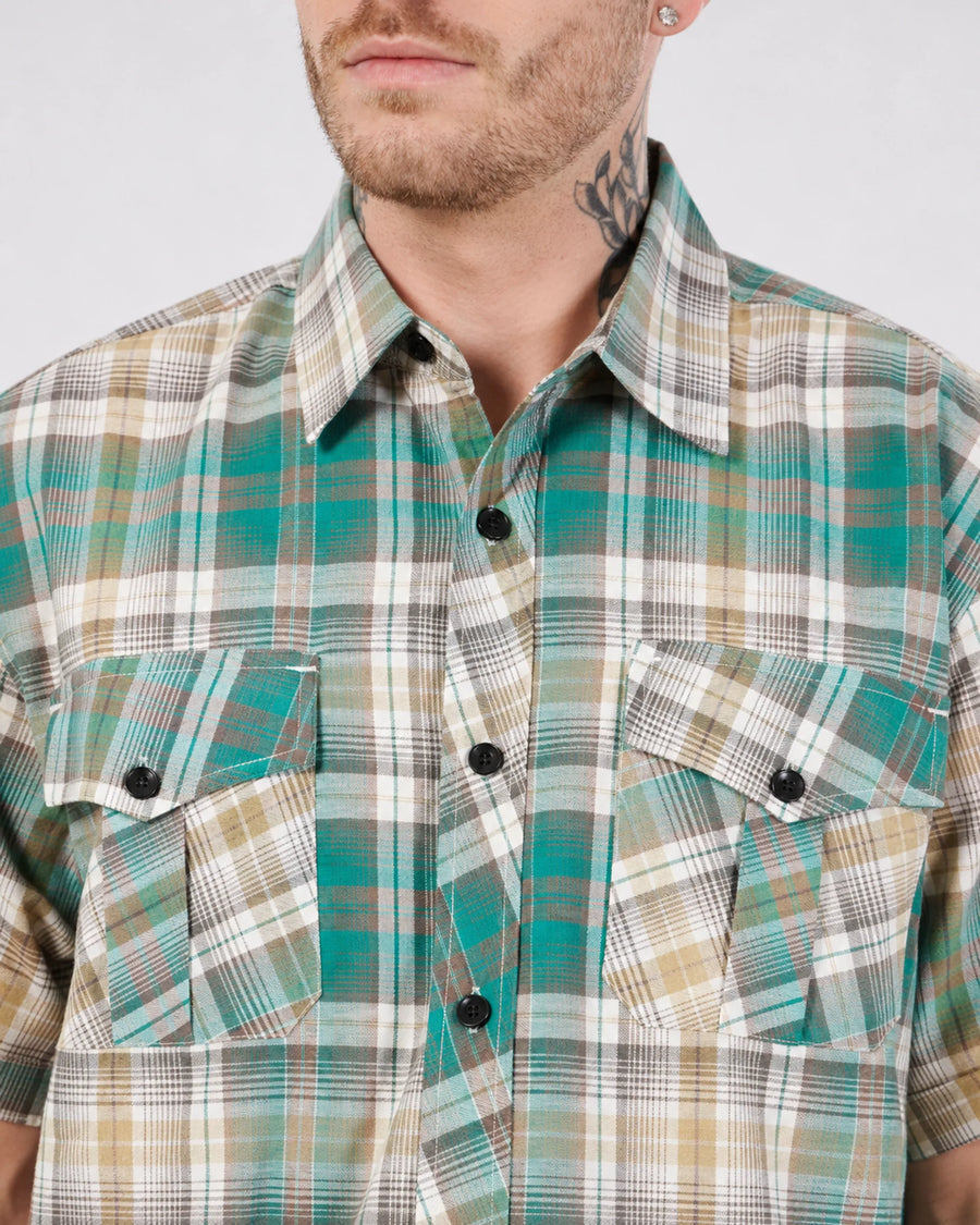 Men’s Check Shirt Short Sleeve Cotton Button Up Plaid Casual Work Shirt M-5XL