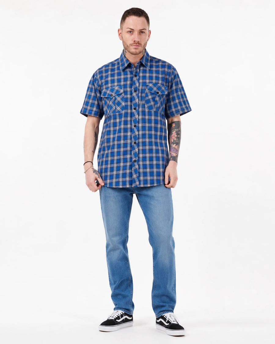 Men’s Check Shirt Short Sleeve Cotton Button Up Plaid Casual Work Shirt M-5XL