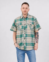 Men’s Check Shirt Short Sleeve Cotton Button Up Plaid Casual Work Shirt M-5XL