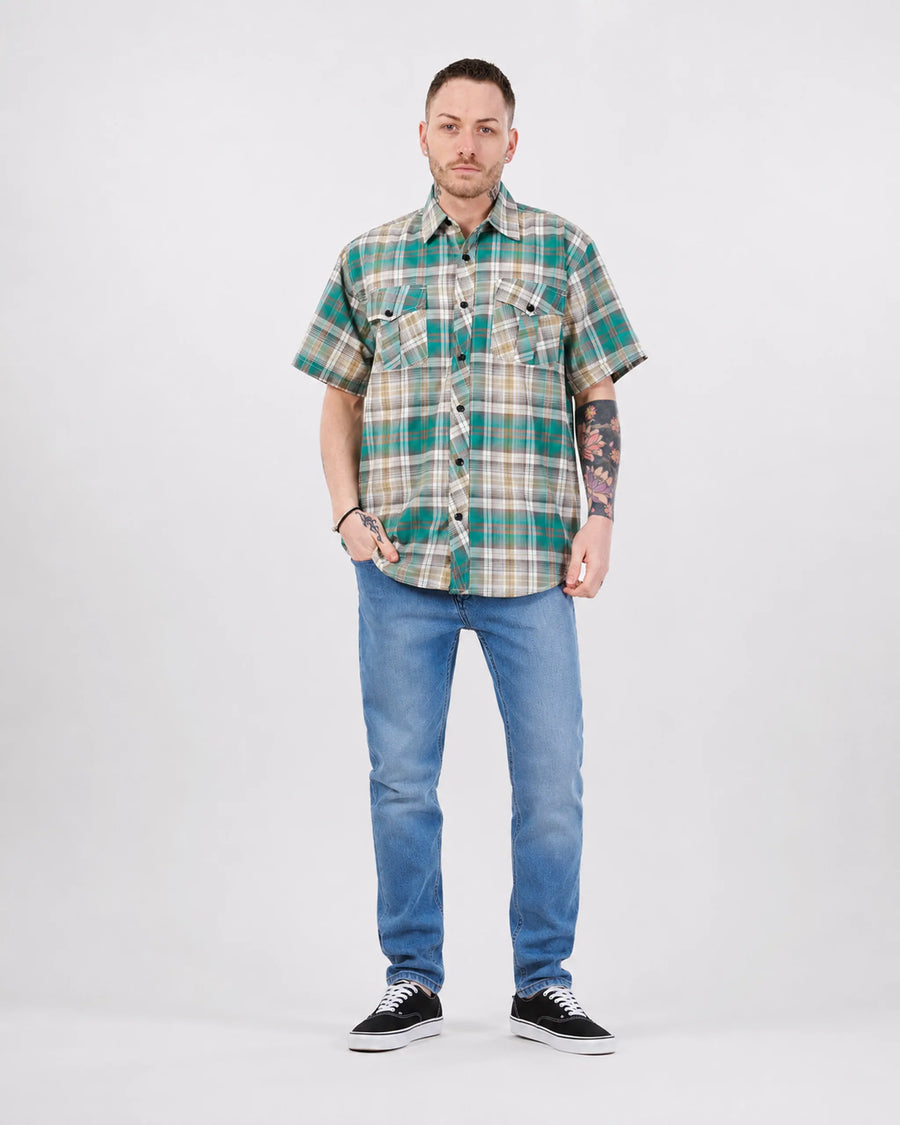 Men’s Check Shirt Short Sleeve Cotton Button Up Plaid Casual Work Shirt M-5XL