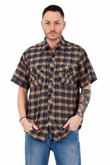 Men’s Check Shirt Short Sleeve Cotton Button Up Plaid Casual Work Shirt M-5XL