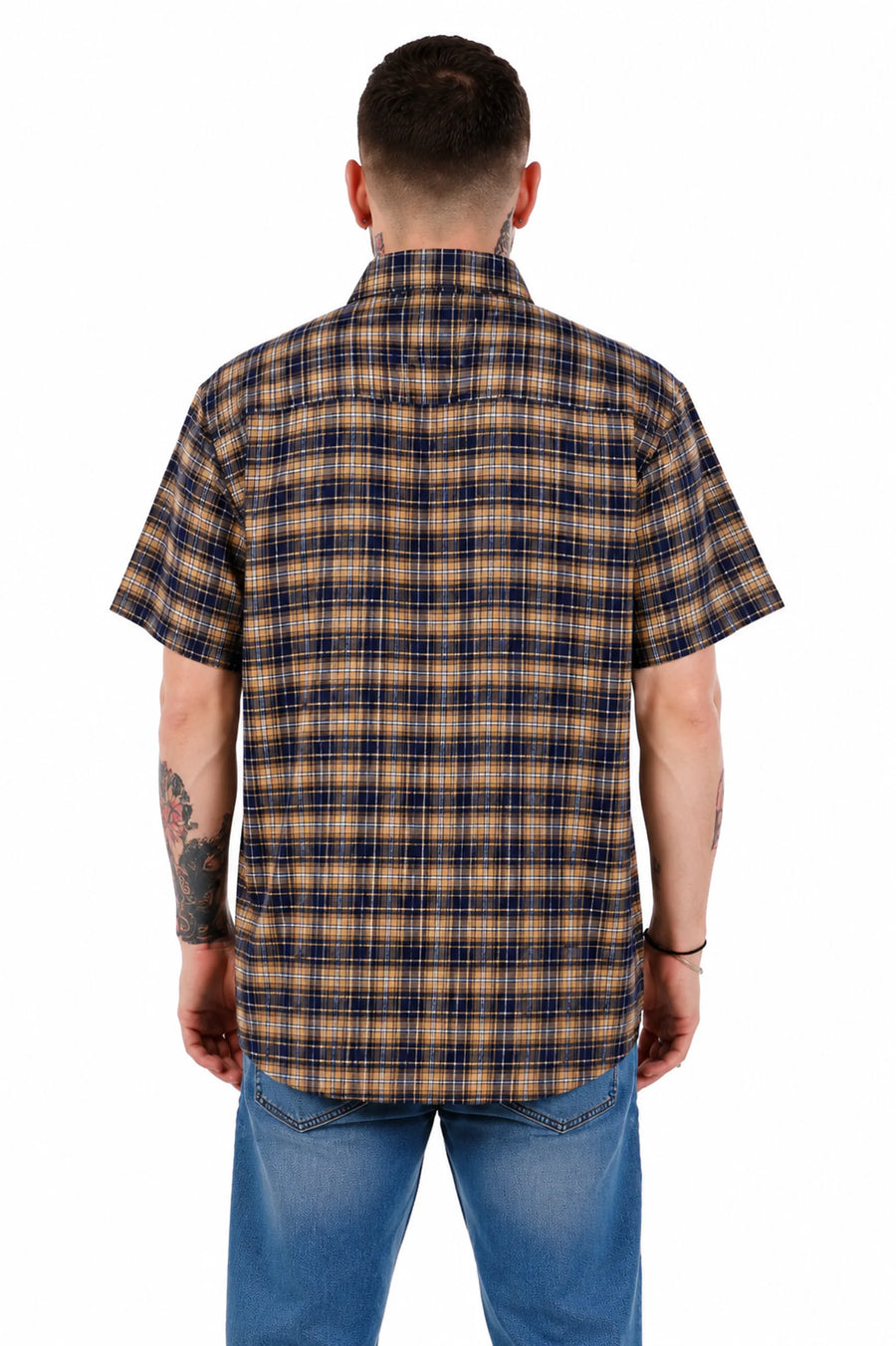 Men’s Check Shirt Short Sleeve Cotton Button Up Plaid Casual Work Shirt M-5XL