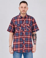 Men’s Check Shirt Short Sleeve Cotton Button Up Plaid Casual Work Shirt M-5XL