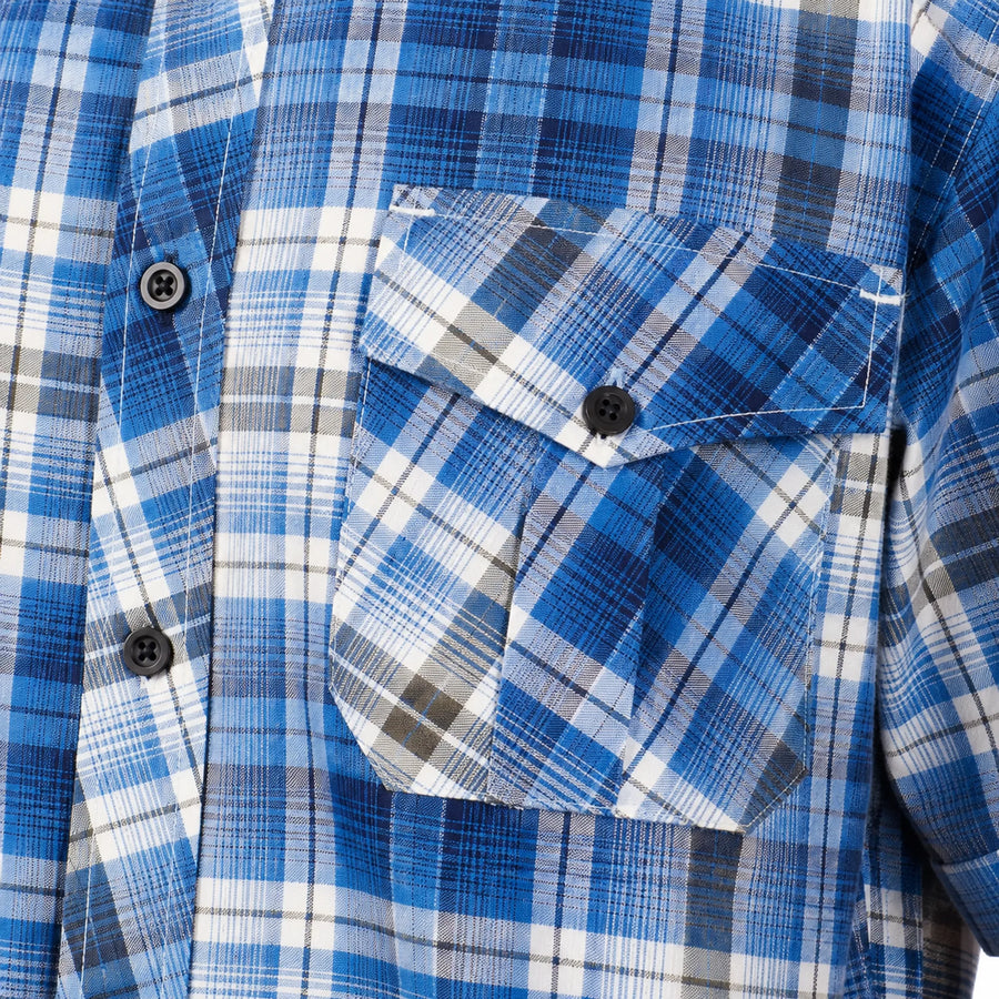 Men’s Check Shirt Short Sleeve Cotton Button Up Plaid Casual Work Shirt M-5XL
