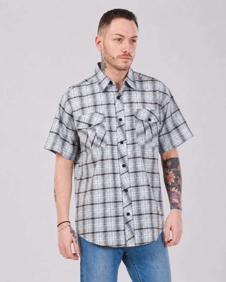 Men’s Check Shirt Short Sleeve Cotton Button Up Plaid Casual Work Shirt M-5XL