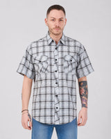 Men’s Check Shirt Short Sleeve Cotton Button Up Plaid Casual Work Shirt M-5XL