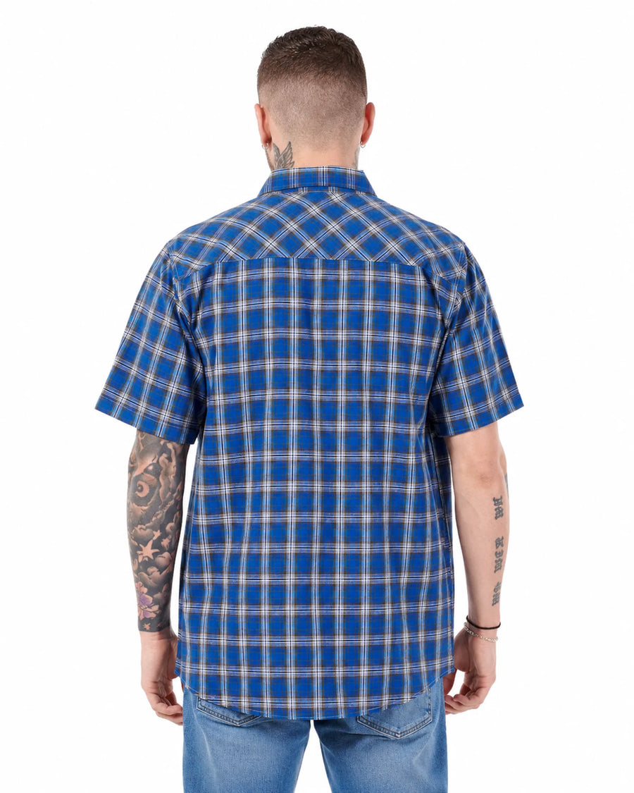 Men’s Check Shirt Short Sleeve Cotton Button Up Plaid Casual Work Shirt M-5XL