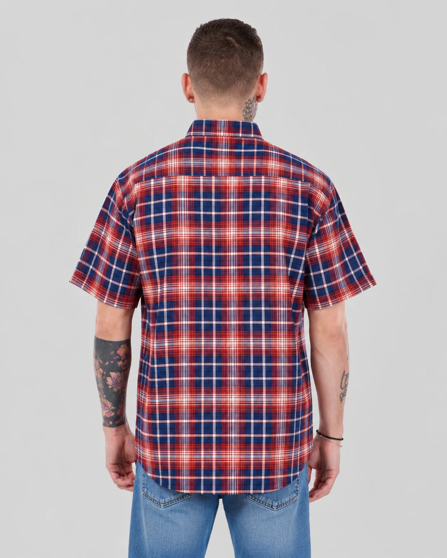 Men’s Check Shirt Short Sleeve Cotton Button Up Plaid Casual Work Shirt M-5XL