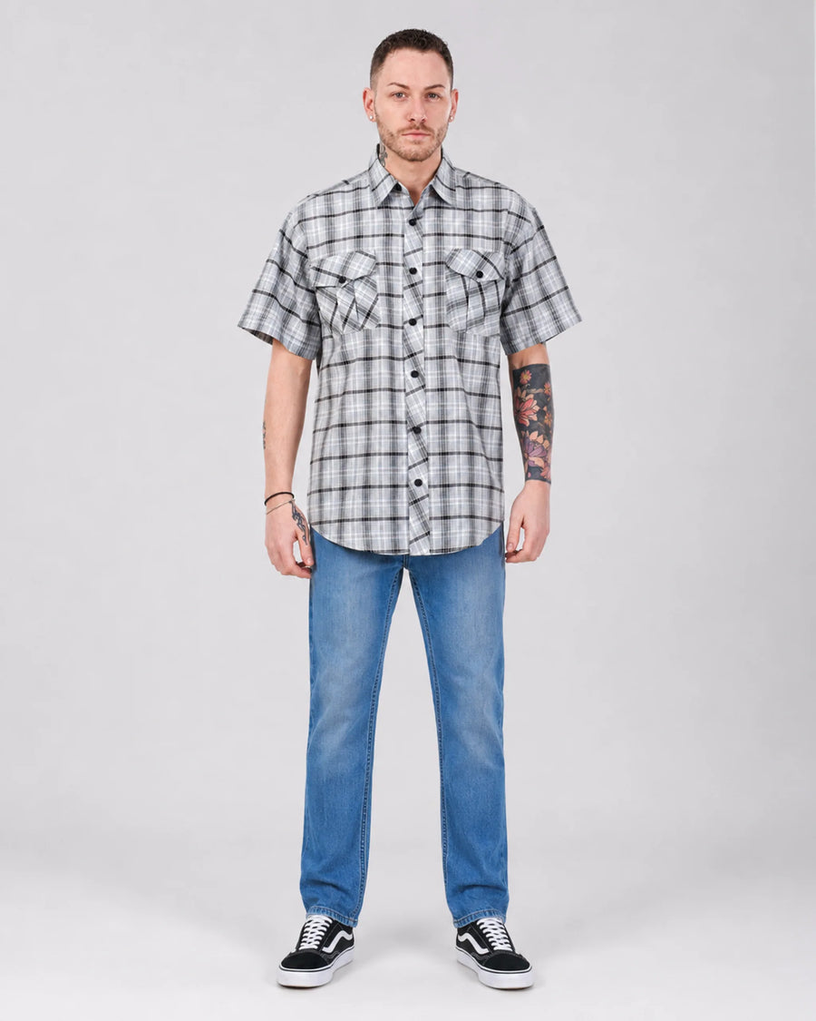 Men’s Check Shirt Short Sleeve Cotton Button Up Plaid Casual Work Shirt M-5XL