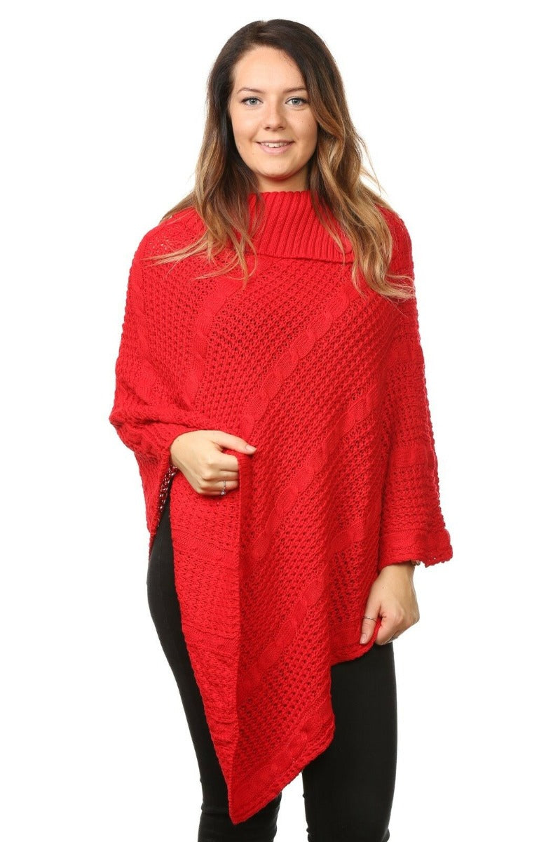 Womens Plus Size Cable Knit Poncho