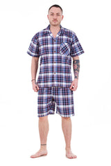 Mens Yarn Dyed Woven Pyjama Set Regular Big Size Check Cotton Blend Shorts M to 5XL