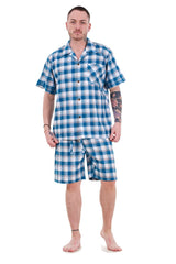 Mens Yarn Dyed Woven Pyjama Set Regular Big Size Check Cotton Blend Shorts M to 5XL