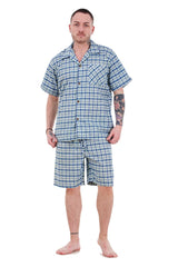 Mens Yarn Dyed Woven Pyjama Set Regular Big Size Check Cotton Blend Shorts M to 5XL