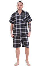 Mens Yarn Dyed Woven Pyjama Set Regular Big Size Check Cotton Blend Shorts M to 5XL