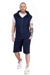 Mens Hoodie & Short Tracksuit Set Sleeveless Zipper Pockets Casual Tops S to XL