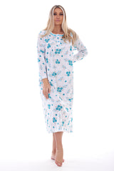 Women Floral Button Long Nightdress