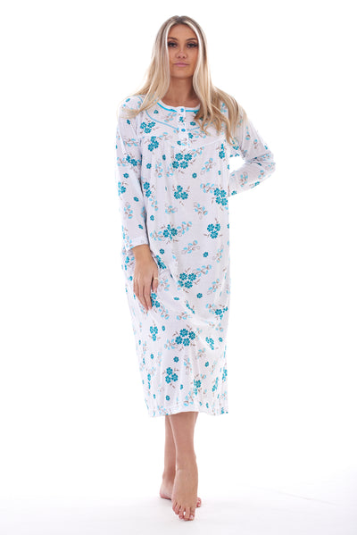 Women Floral Button Long Nightdress