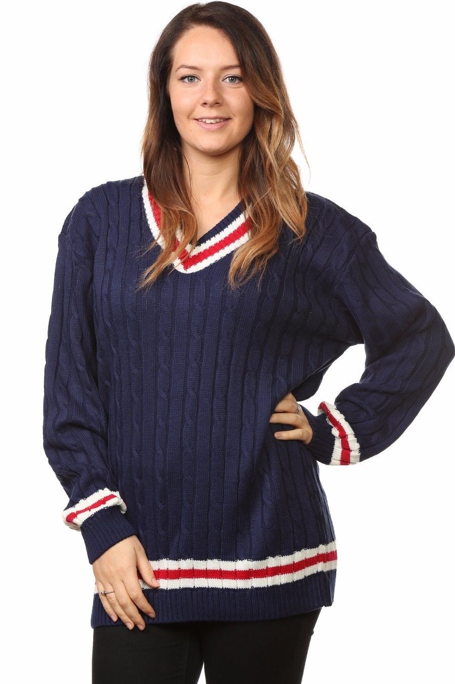 V Neck Cricket Jumper Women Plus Size