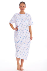 Long Floral Nightgown with Crew Neck