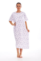 Long Floral Nightgown with Crew Neck