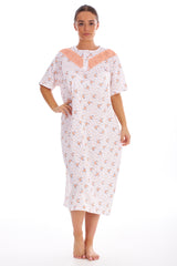 Long Floral Nightgown with Crew Neck