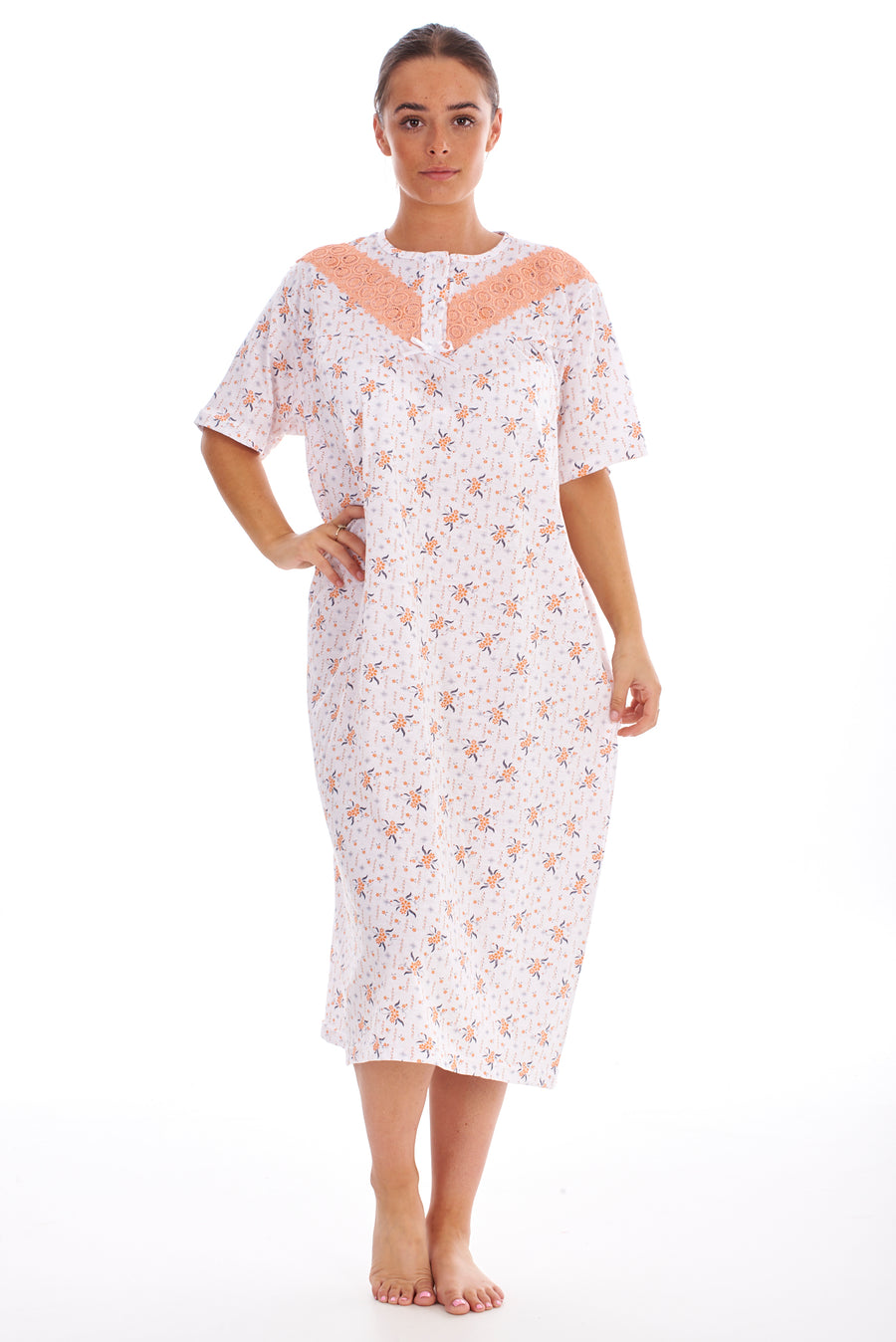 Long Floral Nightgown with Crew Neck