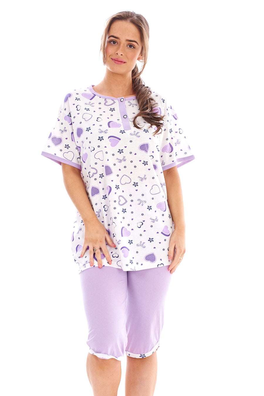 Ladies Capri Pyjama Set Heart Print