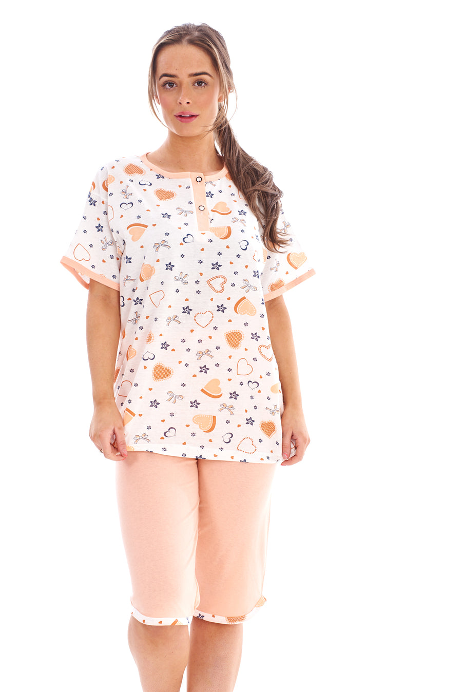 Ladies Capri Pyjama Set Heart Print