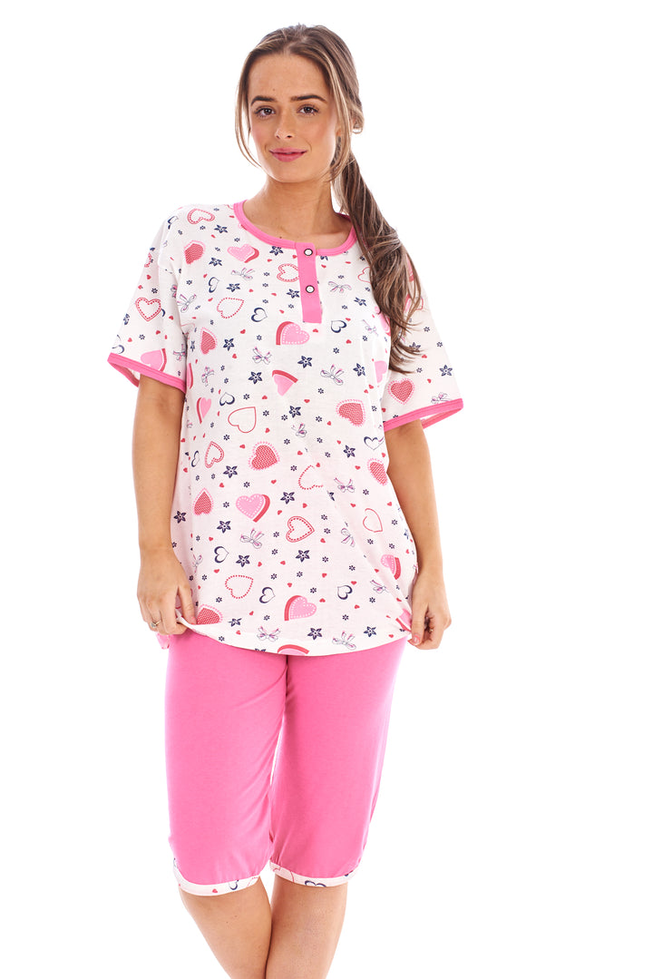Ladies Capri Pyjama Set Heart Print