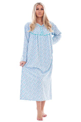 Womens Cotton Buttoned Floral Nightdress