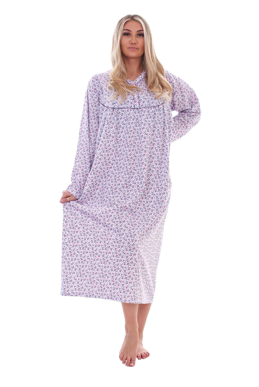 Womens Cotton Buttoned Floral Nightdress