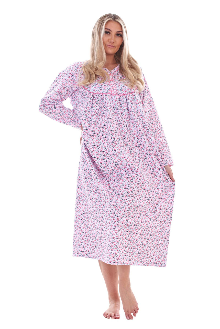 Womens Cotton Buttoned Floral Nightdress