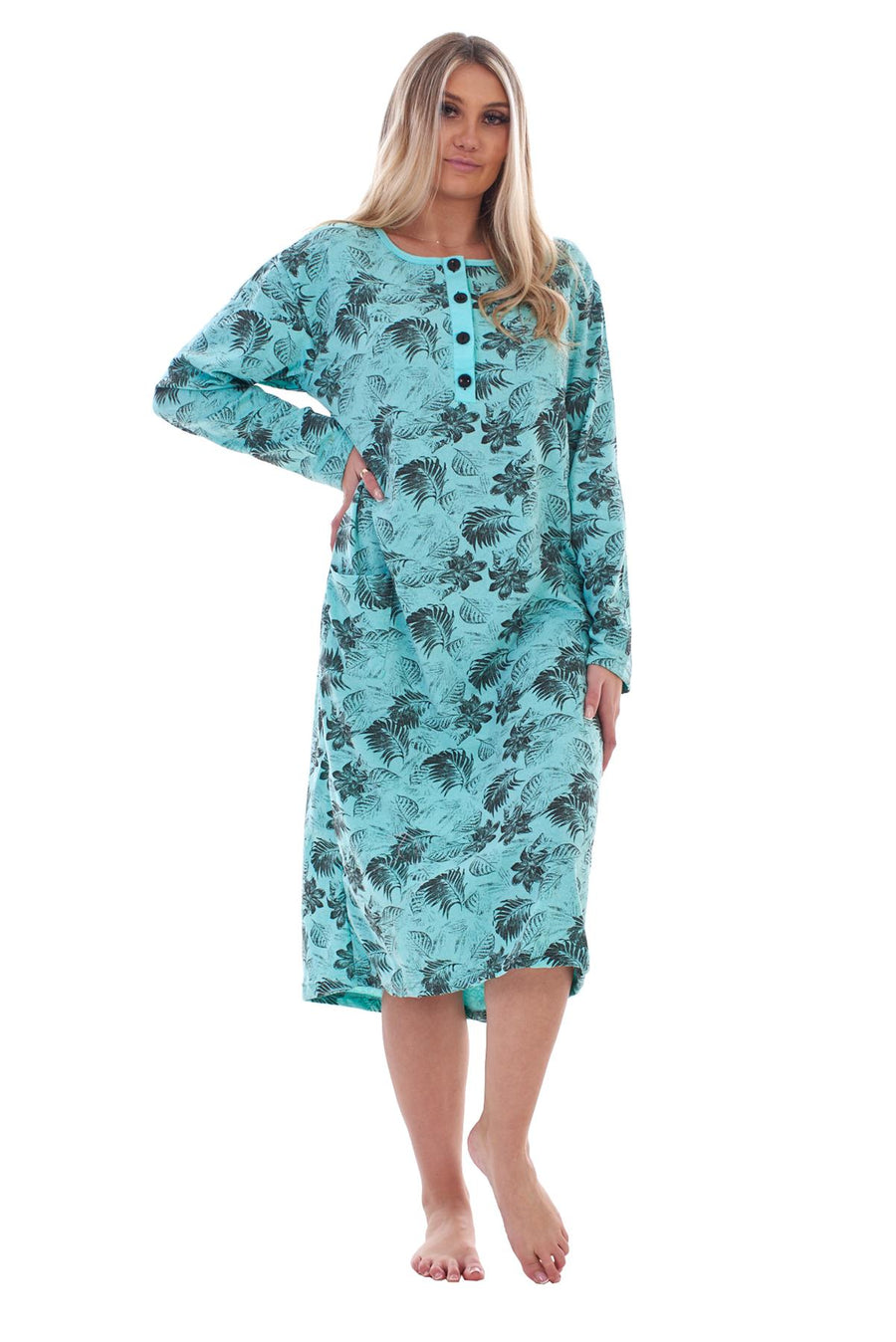 Womens Long Sleeve Brushed Cotton Thermal Nightdress