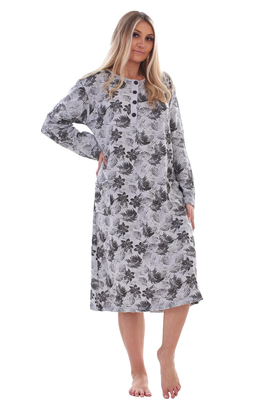 Womens Long Sleeve Brushed Cotton Thermal Nightdress
