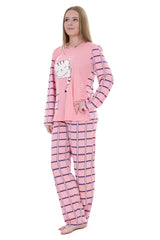 Women’s Long Sleeve Cat Print Pyjama Set – Soft Winter PJs – Checked Bottoms Loungewear Sleepwear