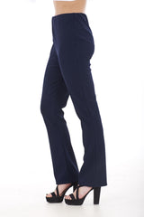 Womens Ribbed Navy Stretch Bootleg Trousers