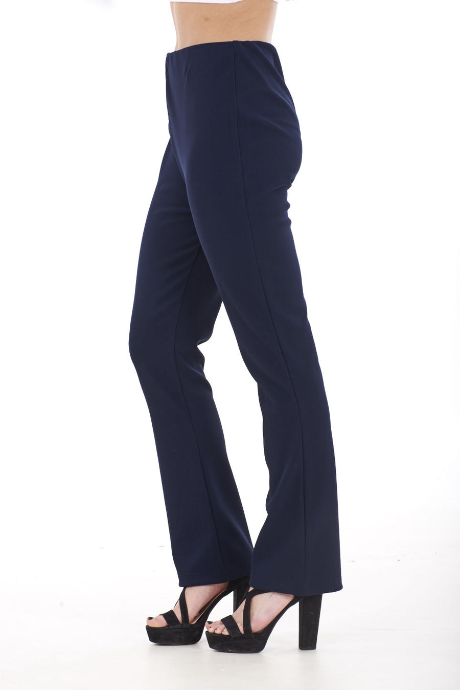 Womens Ribbed Navy Stretch Bootleg Trousers