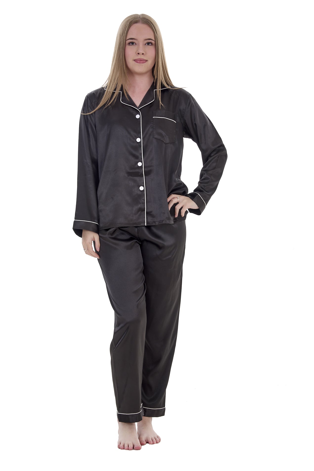 Women’s Satin Silk Pyjama Set Long Sleeve Nightwear Sleepwear Loungewear Gift